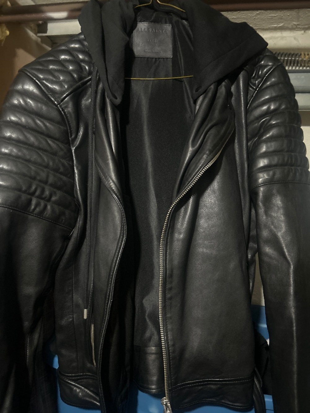Vintage Rare All Saints Motocycle Leather Jacket with a hood